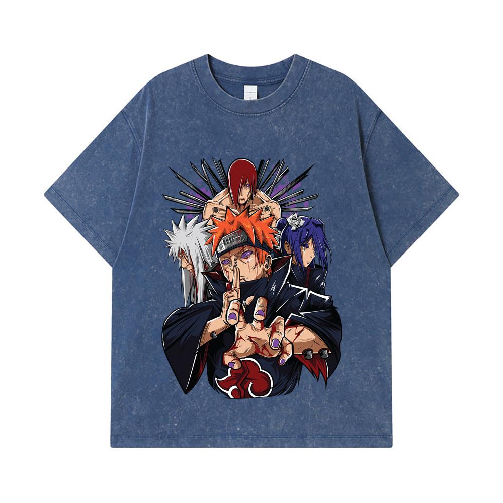 275 GSM Washed T-shirts 100% Cotton Naruto V10 Pain Print Unisex Heavy Cotton T Shirt
