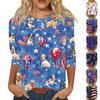 Dammode avslappnad rund hals 3/4 ärm lös tryckt T-shirt dam topp