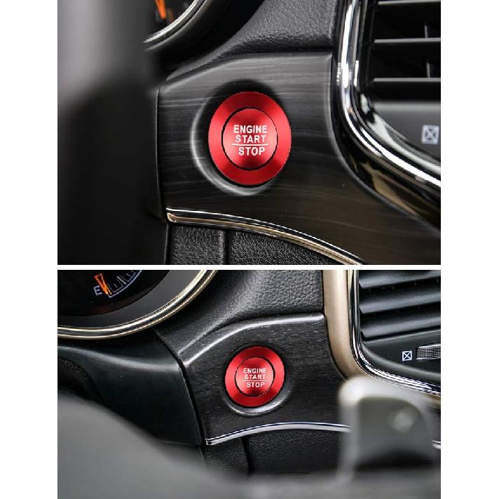 LECART Push to Start Button Stickers Fit for Jeep Grand Cherokee 2014-2024 Metal Decal Covers Auto Interior Decor Accessories Metal Decal Trims Red 2