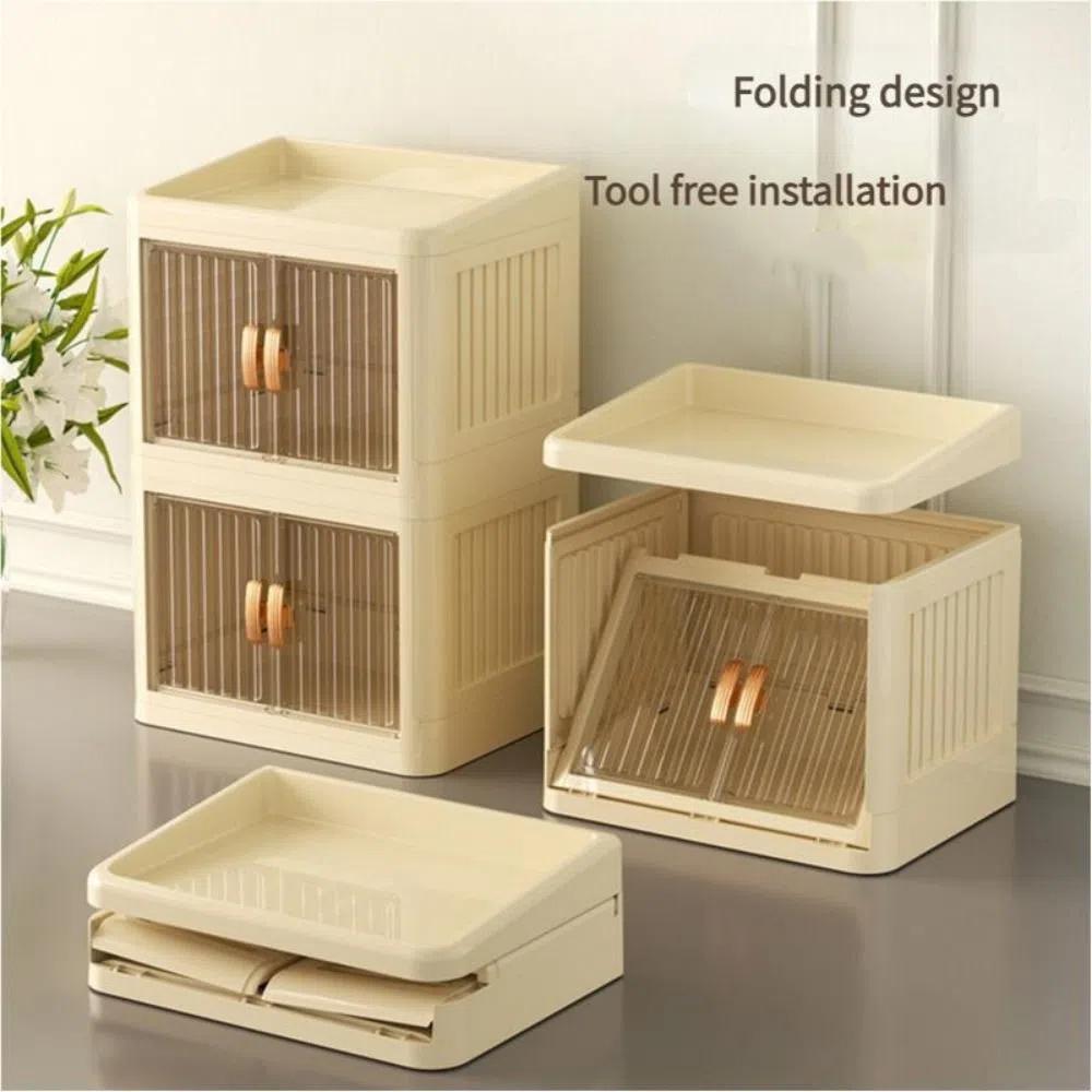 Foldable Makeup Storage Box Dust-proof Large Capacity Storage Shelf Multi Layer Double Door Cosmetics Storage Box