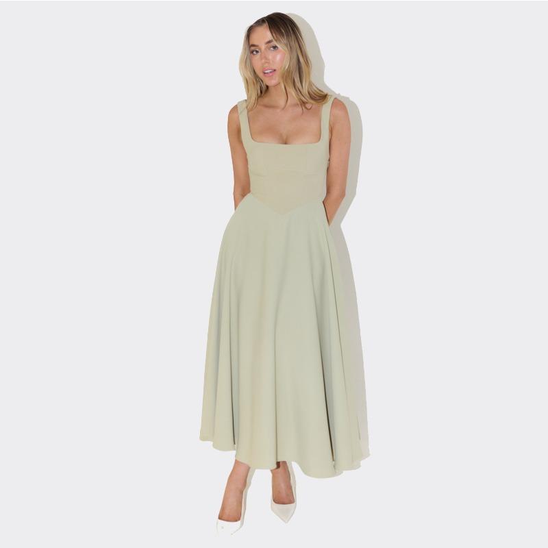 Summer new women's clothing temperament square neck sleeveless waist suspender dress women