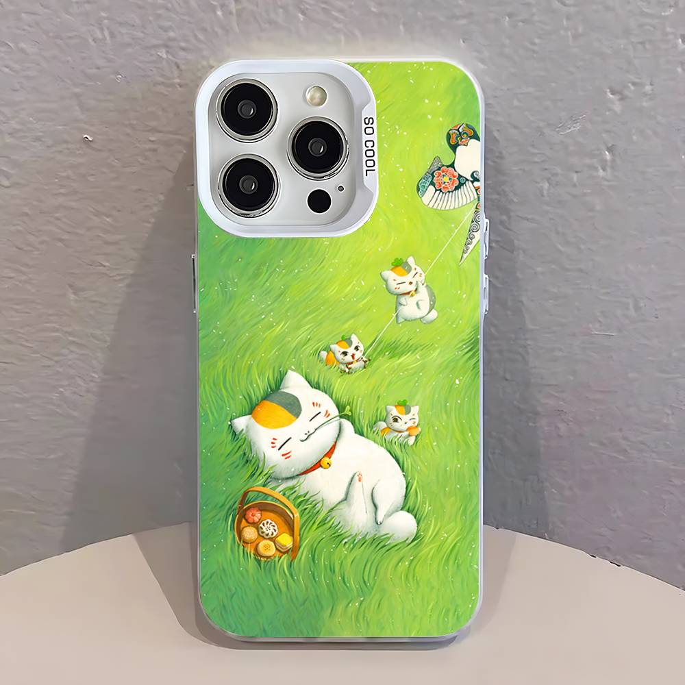 Sensei N-Natsume yujinchou Nyanko  Phone Case For iPhone 17,16,13,12,11,15,14,Pro,Max,Plus,SE4,Air,Mini White IMD Matte