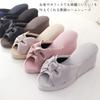 8cm Heeled Slippers with Platform Medium Ribbon, (Black)