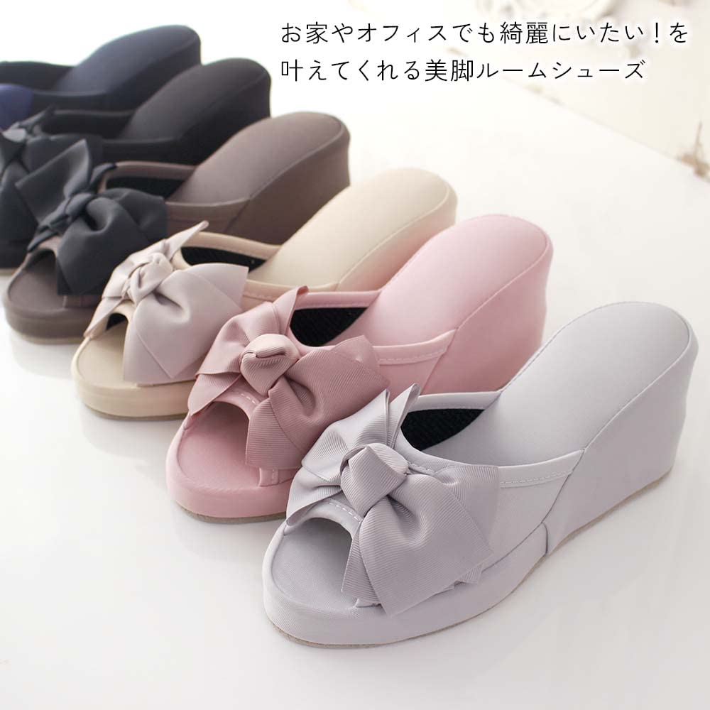 8cm Heeled Slippers with Platform Medium Ribbon, (Black)