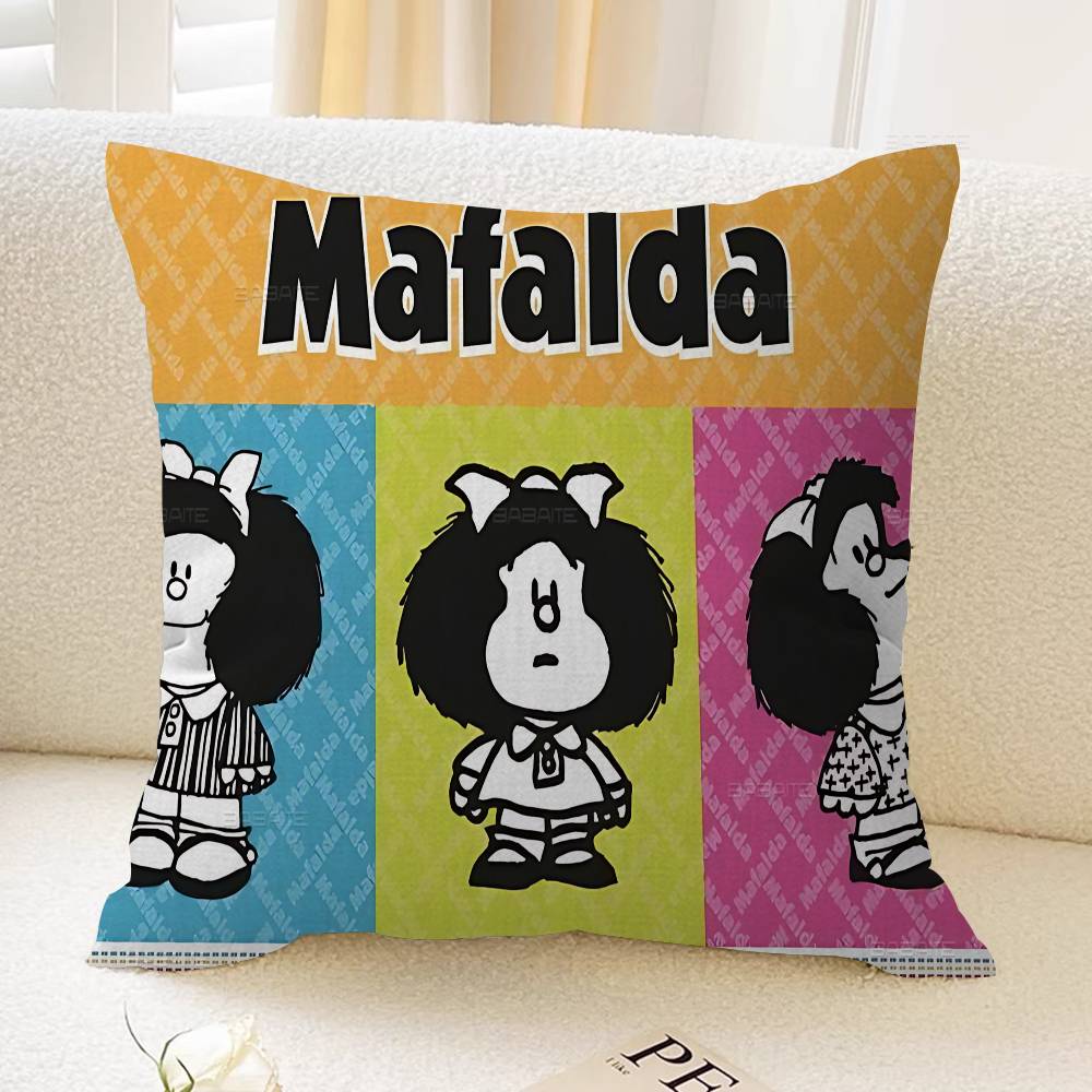 M-Mafalda Girl Pillow Covers Cartoon Sofa Decorative Home Double-Sided Printing Short Plush Cute Cushion Cover