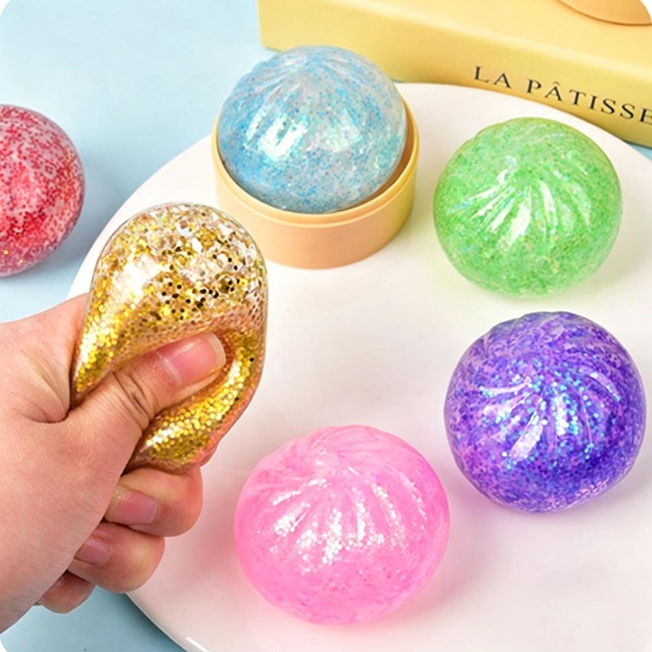 New Glitter Dumpling Glitter Dumpling Squishy With Box Dumplings Sensory Squeeze Toy For Stress Relief Birthday Gift