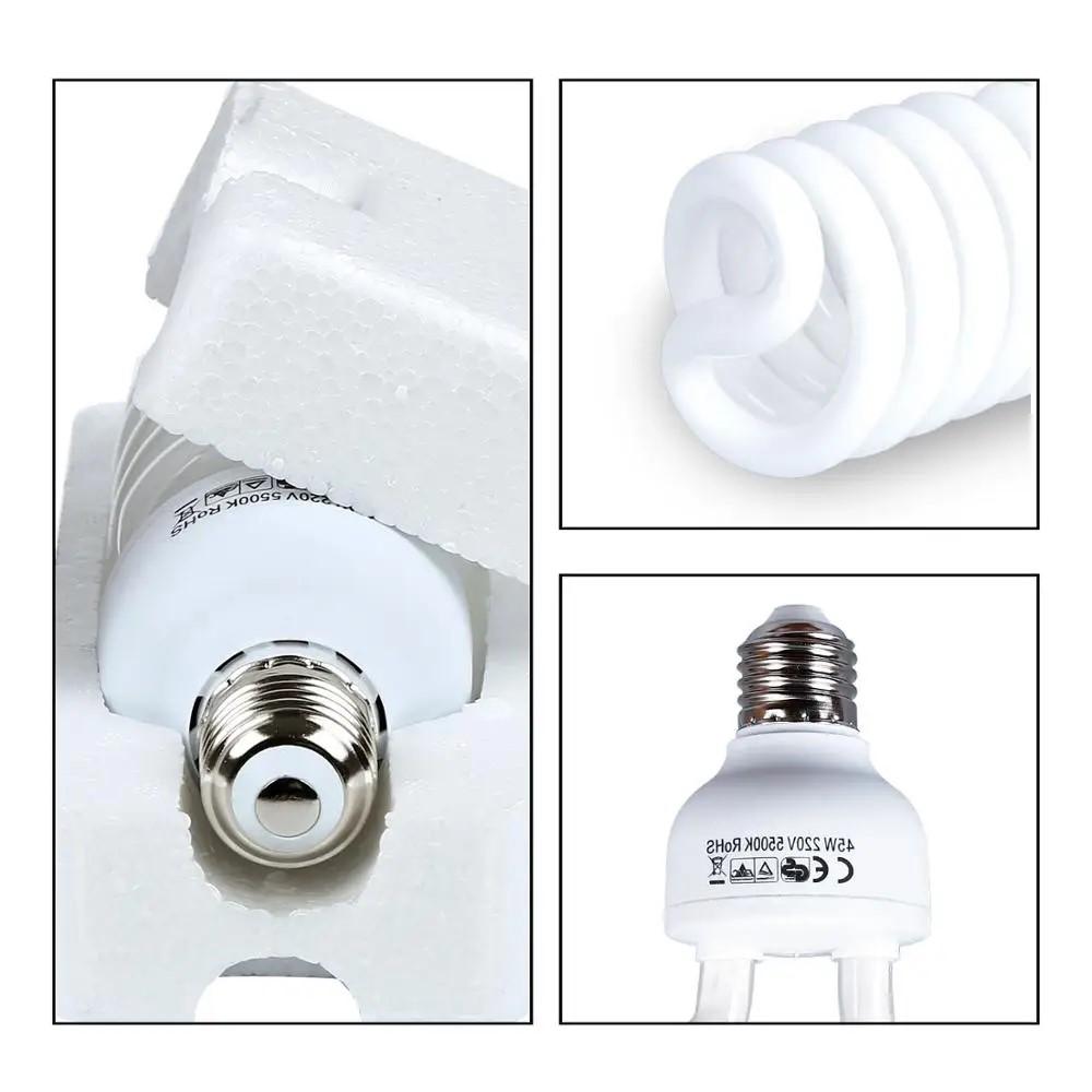 4 Pieces 45W 5500K High Brightness Photography Daylight Fluorescent Lighting Bulbs E27 Soft Box Photography Base AC 220V
