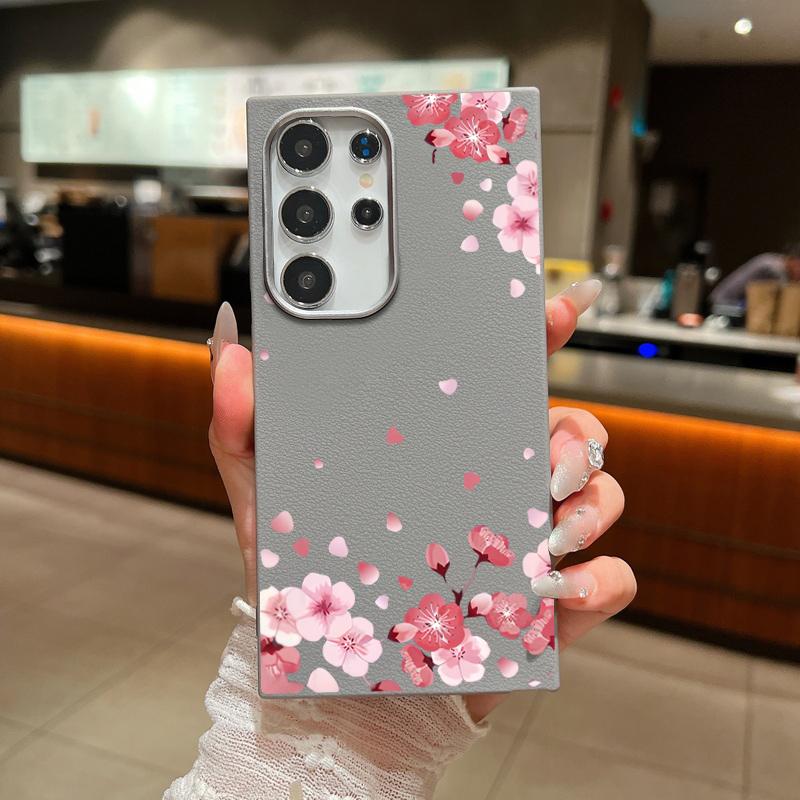 For Samsung S25 Ultra S24 FE S23 S22 S21 A56 A36 A16 A55 A15 Case Sakura Floral Print Soft Shockproof Slim Matte TPU Leather Texture Phone Cover