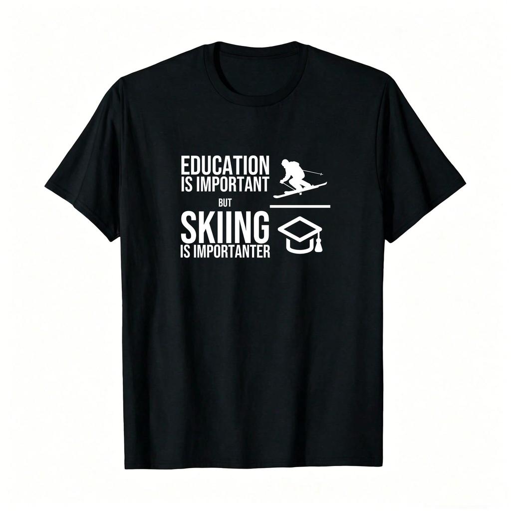 Unisex Funny Skiing Sports Lover Round Neck Short Sleeve Tee All Season Casual Gift Top