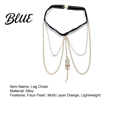 Retro Leg Chain Imitation Pearls Double Layer Elastic Versatile Body