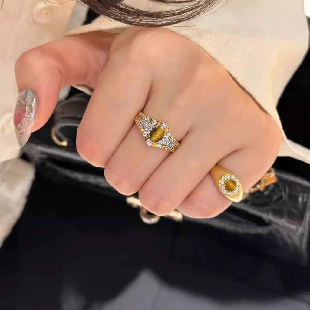 Elegant Adjustable Copper Ring With Tiger Eye Stone For Women Stylish Accessory