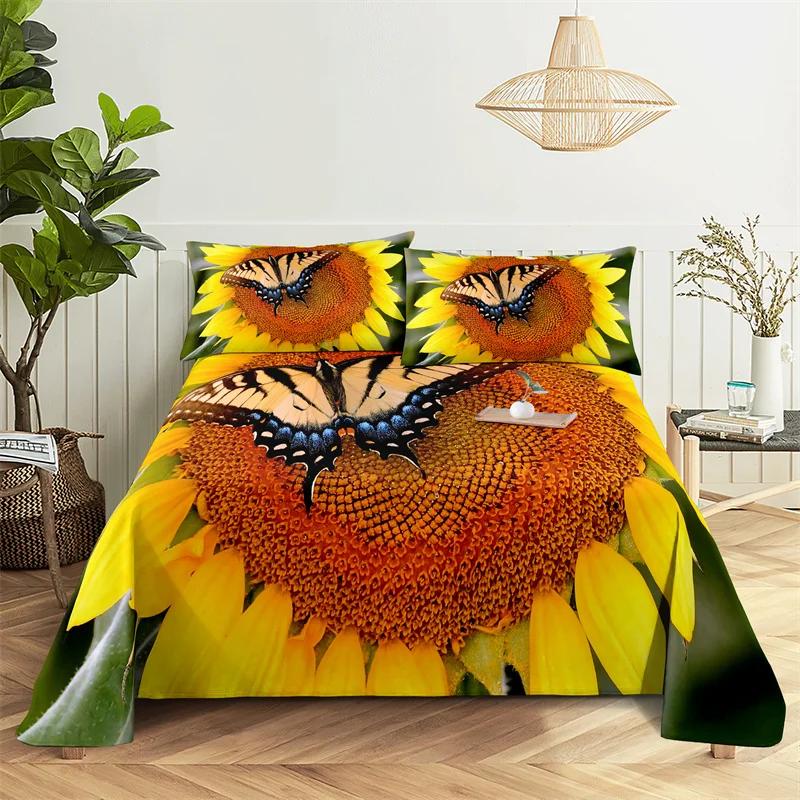 Sunflower Bed Sheet Sets Bouble Single Beds Flower Bedsheet with Pillow Case Full Queen Size 2pcs 3pcs 3D Soft Thin Fabric Home