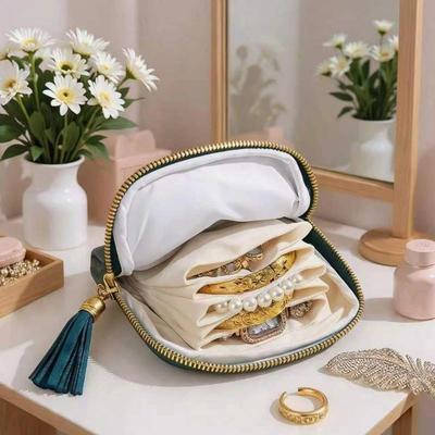 Portable Jewelry Storage Pouch With 6 Layers Large Capacity And Tassel Design Perfect For Travel Daily Use