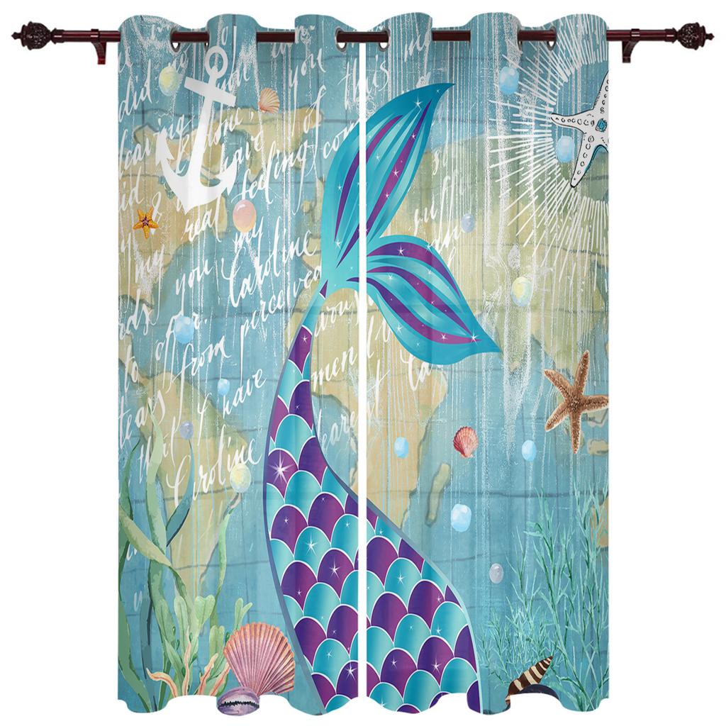 Mermaid Cartoon Children Luxury Curtains for Living Room Window Treatment Curtain for Bedroom Home Decor