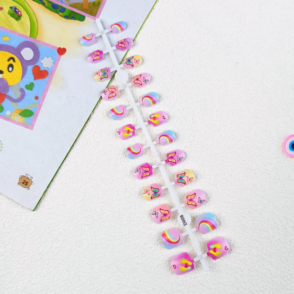 

24 шт., короткие ногти для детского маникюра, милые тисненые цветные наклейки для дизайна ногтей с мультяшным рисунком