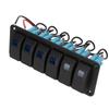 6 Gang Rocker Switch Panel Overcurrent Protection LED Blue Backlit IP65 Waterproof for 12‑24V Vehicles Boats SUV Trucks