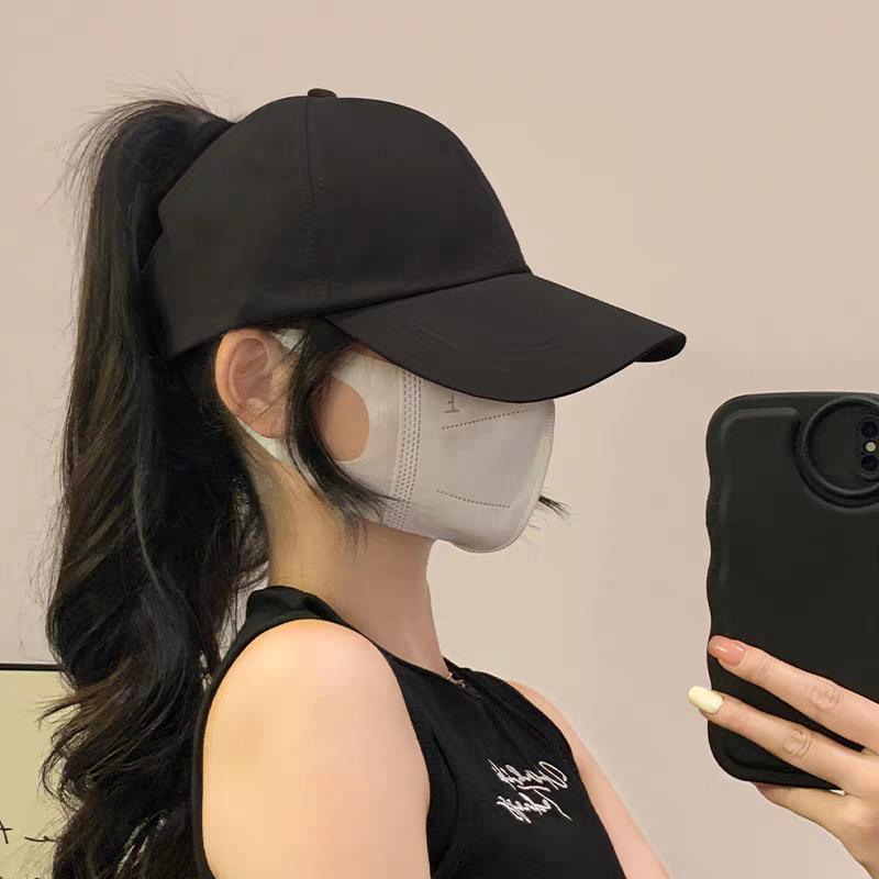 1pc Plain Solid Color Back Open Ponytail Baseball Cap, Women Fashion Sports Peaked Hat, Outdoor Sun Protection Hat