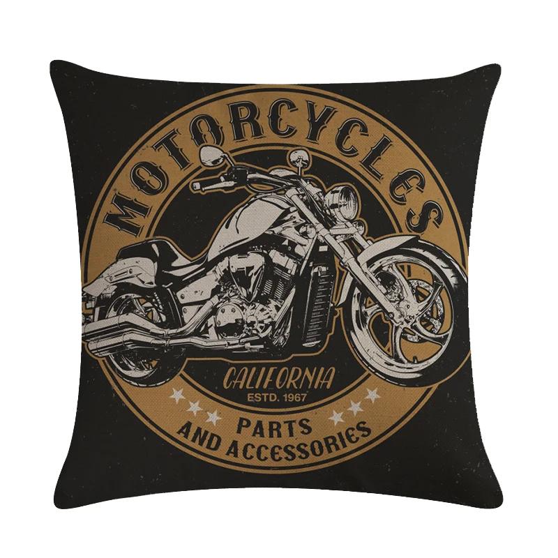 Home Decor Motorcycle Poster Art Letters   Bedroom Pillow Cover Vintage  Sofa Cushion
