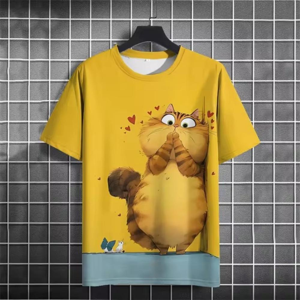 3D Printed Funny Animal T-Shirt Men's Cute Cat Pattern T Shirts Casual Loose Streetwear Short Sle