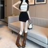 Black Irregular A-line Mini Skirt - Women's 2024 High-Waist Slimming Half Skirt