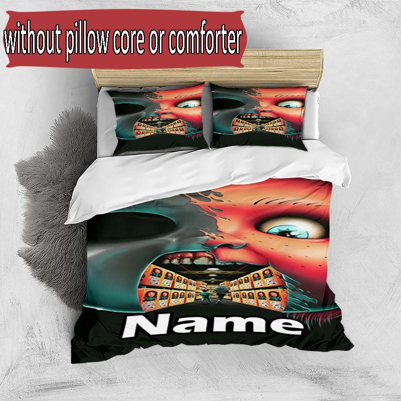 3-teiliges Bettbezug-Set (1 * Bettbezug + 2 * Kissenbezug, ohne Kern), Maßgeschneidertes Bettwäsche-Set mit Braut von Chucky-Muster, Dekoration für Schlafzimmer zu Hause, Geschenk