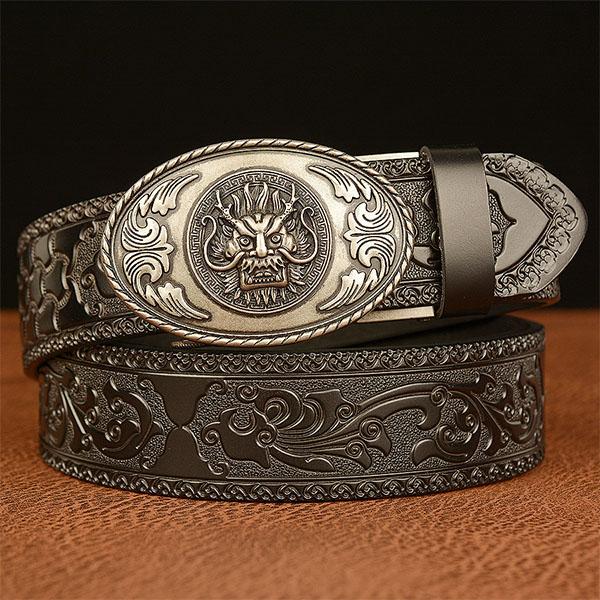 Fashion Belt Genuine Leather Belt for Men Carving Pattern Automatic Buckle Belt Strap for Jeans