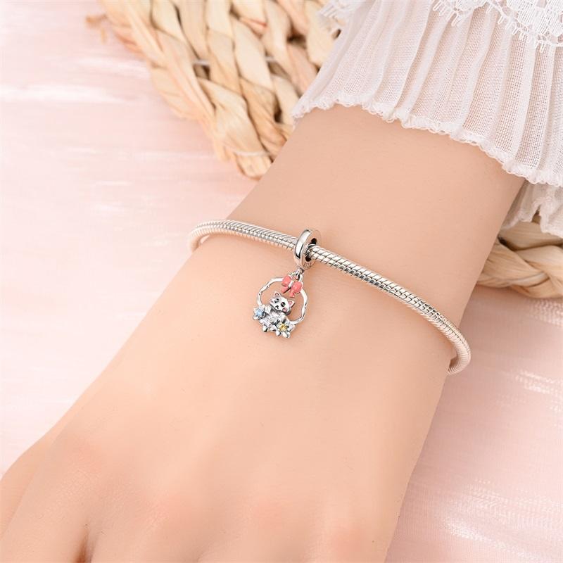 Charm Bead Charms Authentic copper Plated Floral Basket Cat Pendant Bead Charms Compatible With Bracelets Diy Fine Gift Women Delicate Jewellery