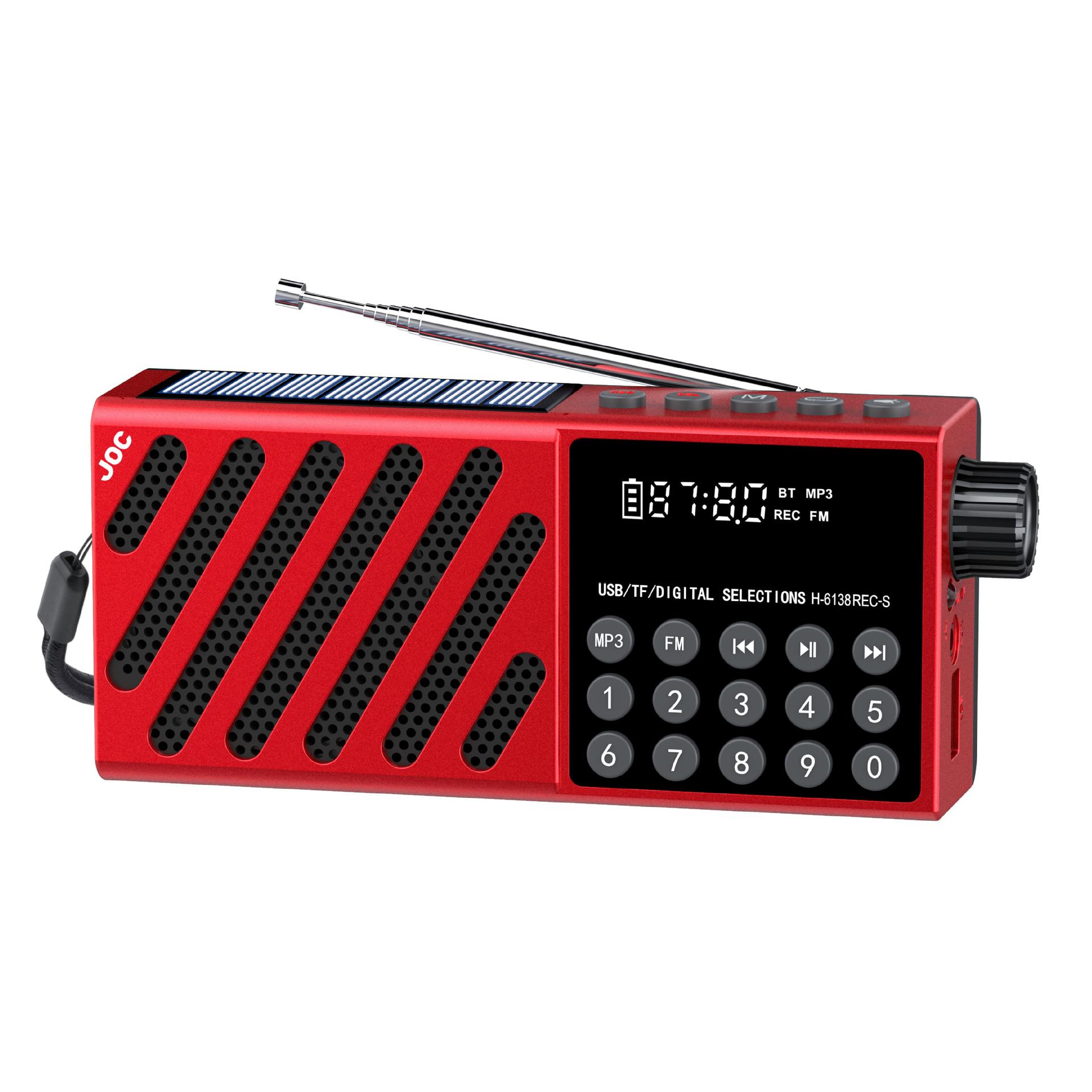 

Mini Portable FM Radio LED Flashlight Solar Emergency Radios Recevier HD Display Bluetooth Speaker Support Recording TF Card USB червоний