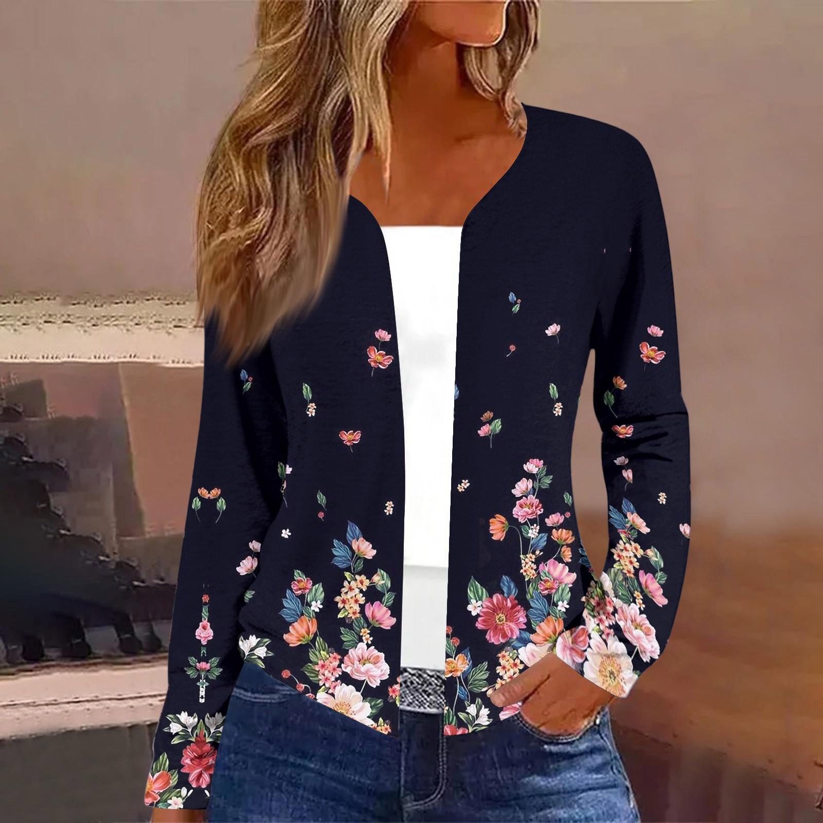 Women s Fashion Loose Long Sleeve Printed Cardigan Jacket L чёрный