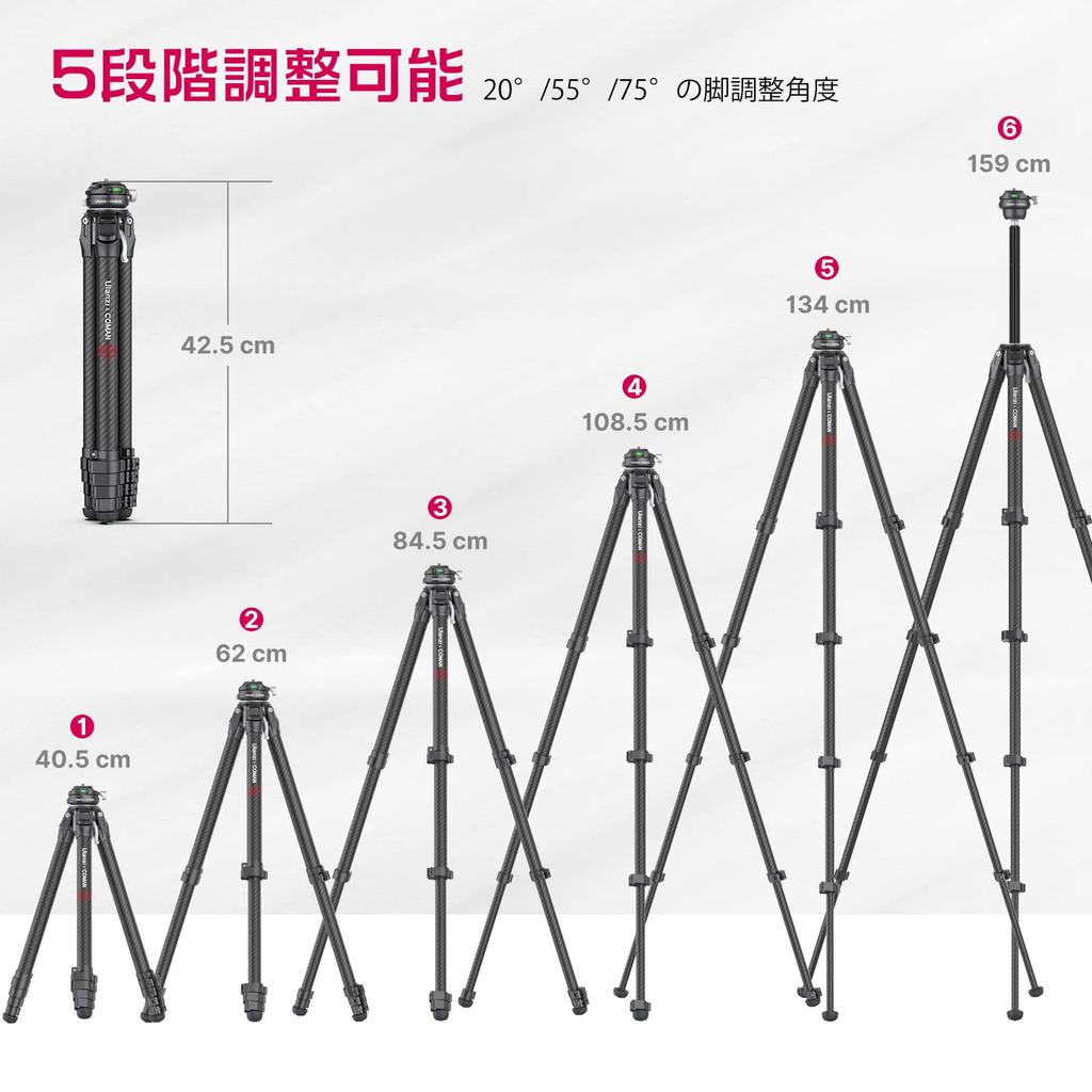 Ulanzi ZERO F38 Carbon Fiber Travel Tripod with Pan Lightweight Camera Tripod with Telescopic F38 Quick Compatible with 38mm Standard Smartphone