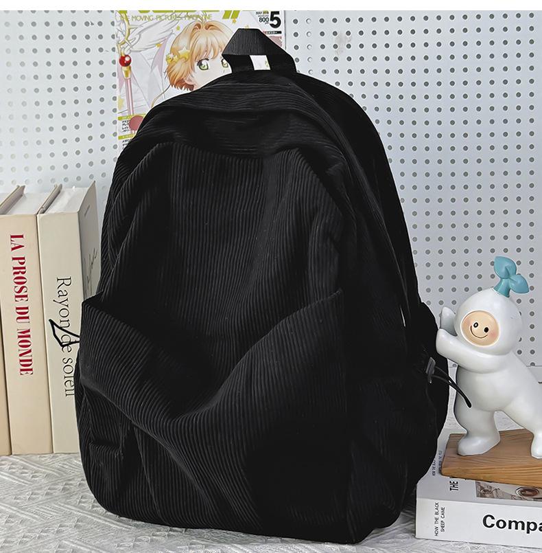 

Mori Style Harajuku Corduroy Backpack - Simple, Solid Color, Large Capacity for High School Students чёрный