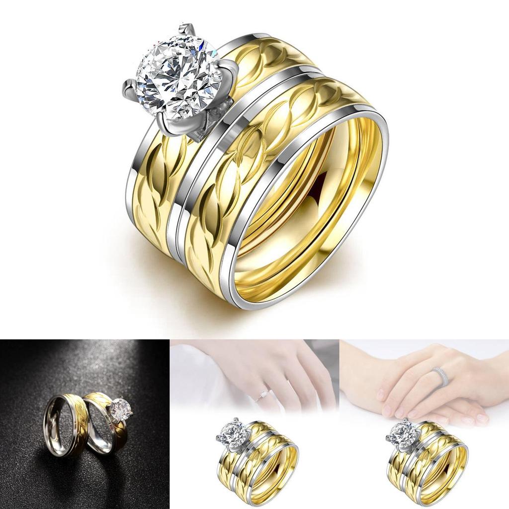 Stylish Gold Titanium Steel Ring For Couples Featuring Hidden Zircon Stone Design