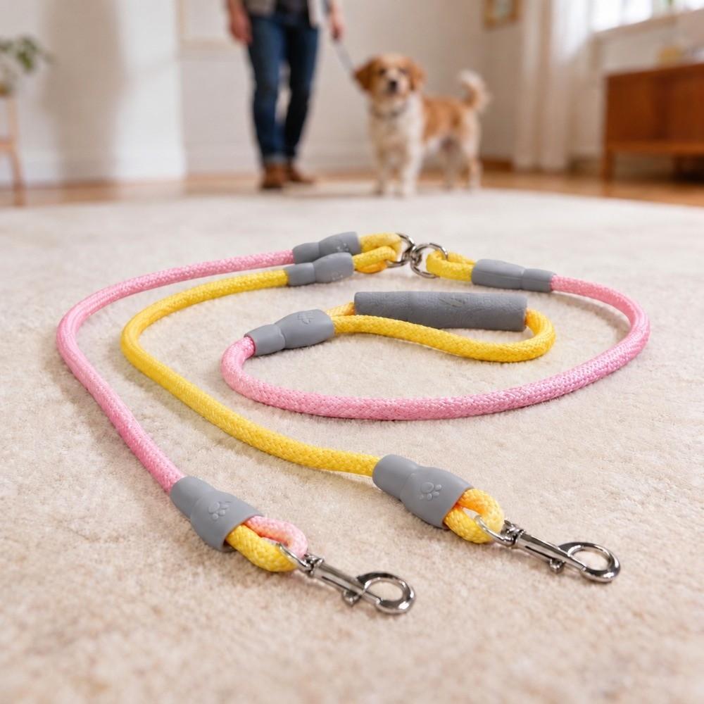 1.2cmx0.8M+1.0cmx0.6M Multi Colors Double Dog Leash Lightweight Dual Pet Leash Outdoor Travel