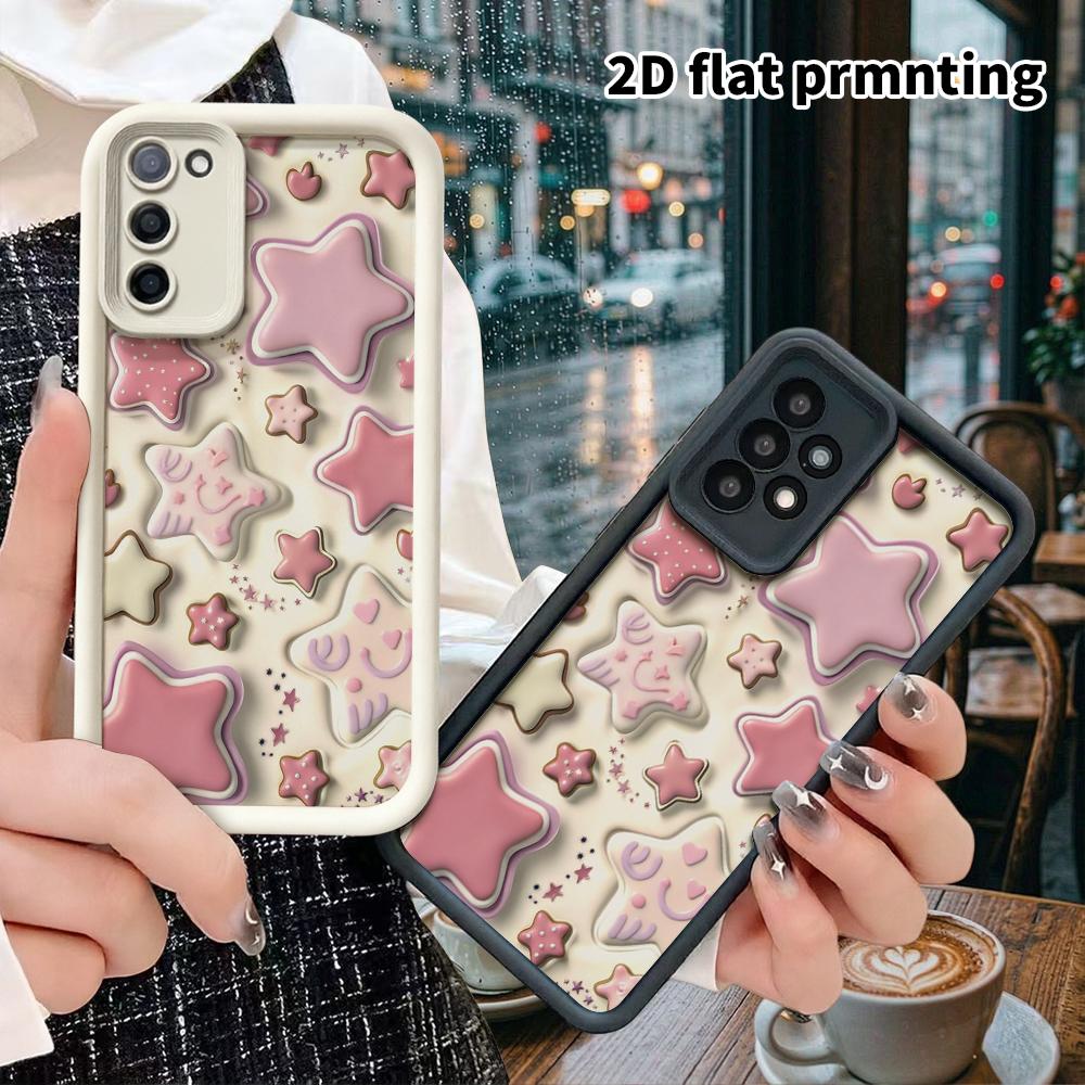 Phone Case: 2D Flat Samsung Galaxy A34 A35 M05 M06 S20 S22 S21 FE Plus 5G Layered Protective Case, Puff Star, Christmas and Halloween Gift