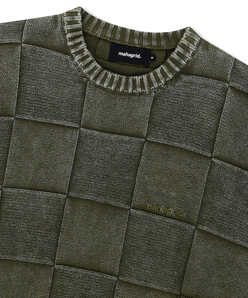 Maha Grid Pigment Checkerboard Knit Sweater Khaki(Mg2Efmk600A)