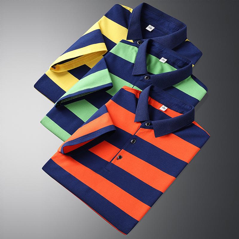 Summer Polo T-shirt Short Sleeve Lapel Casual Stripe Half Sleeve T-shirt Men's Top