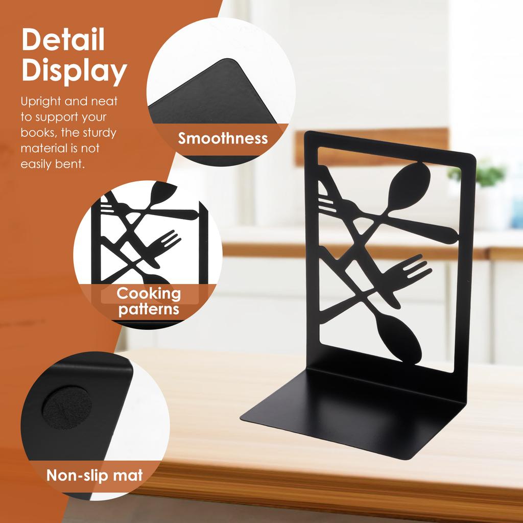 2Pcs Book Ends Creative Metal Bookends Decorative Heavy Book Ends for Shelves Multifunctional Cookbook Bookends for Home Kitchen