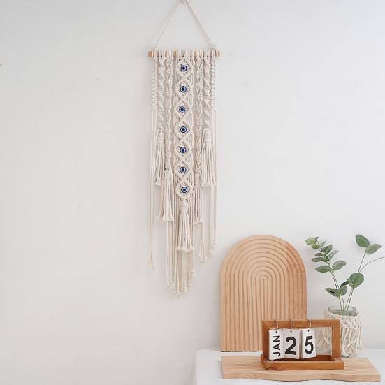 Yousheng Boho Evil Eye Tapestry, Cotton Rope Braided Tapestry, Wall Hanging Turkish Blue Eye Tapestry for Living Room Bedroom Nursery Home