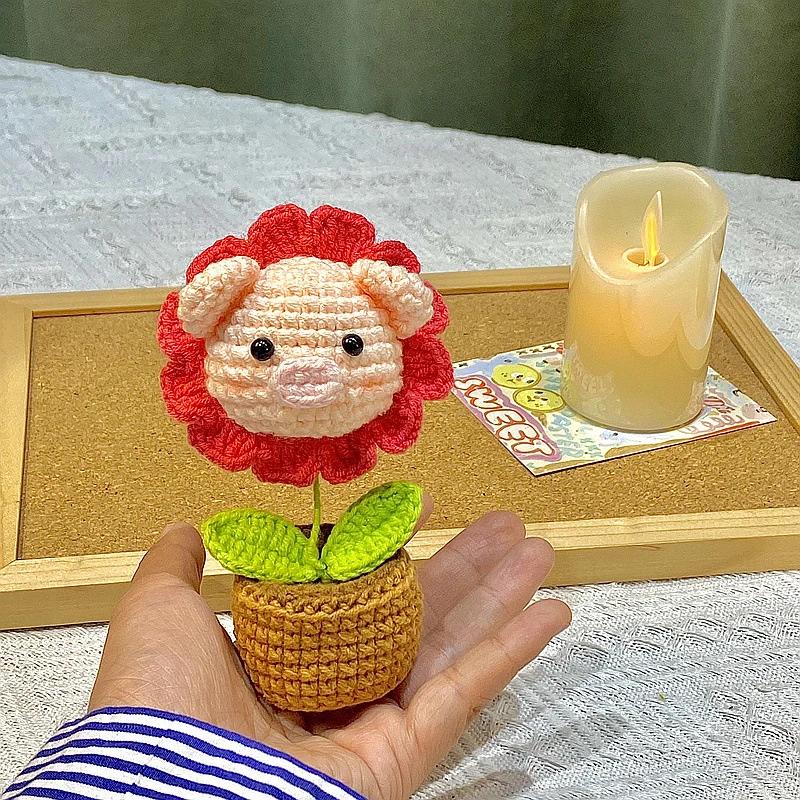 Pig Crochet Flower Decorative Flower Potted Kawaii Knitted Pot Flower Wedding Party Room Decor Potted Kawaii Knitted Pot Pig
