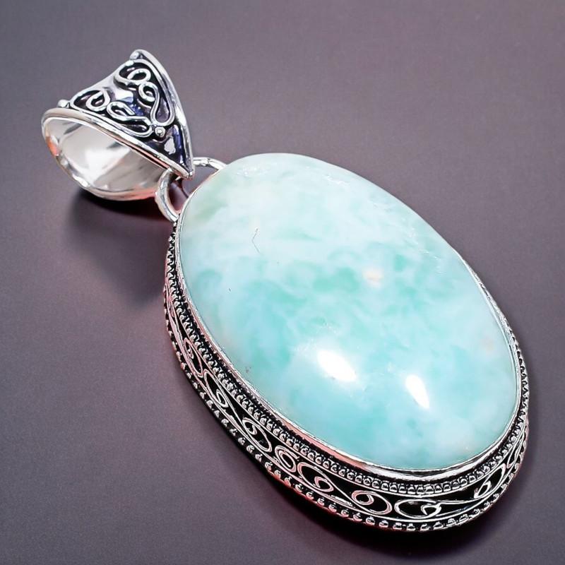 Amazonite Gemstone Handmade 925 Sterling Silver Jewelry Pendant 2.17" AH-753
