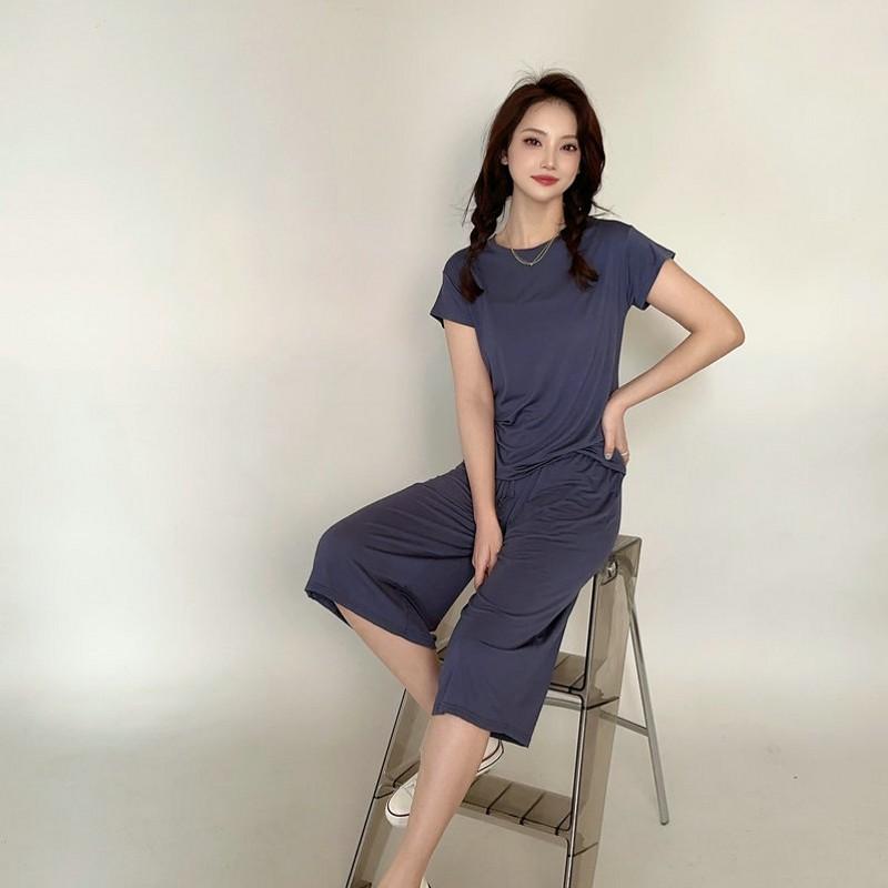 Plus Size M To 6XL U-Neck Women's Modal Pant Calf-length Summer Wide Leg Pants Drawstring Short Pants Casual Homewear Pants