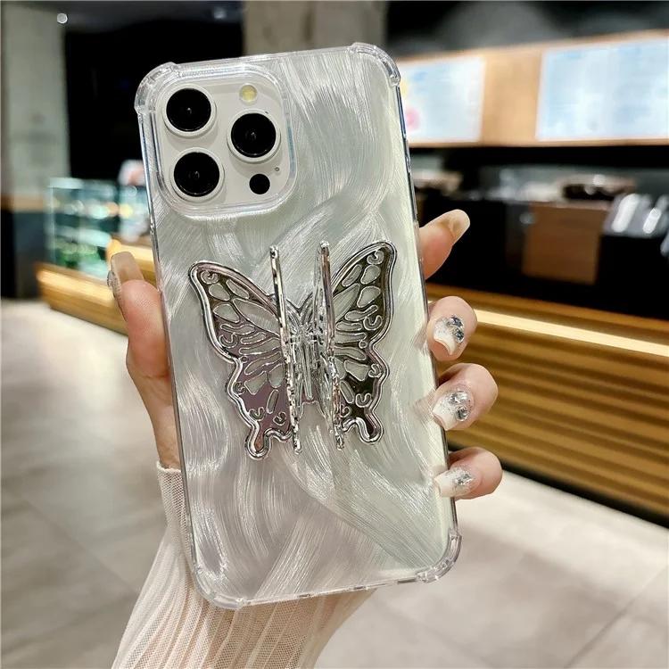 

For iPhone 15 Pro Case Reinforced Corners TPU Phone Cover with Card Paper Unique Butterfly - Aurora Feather