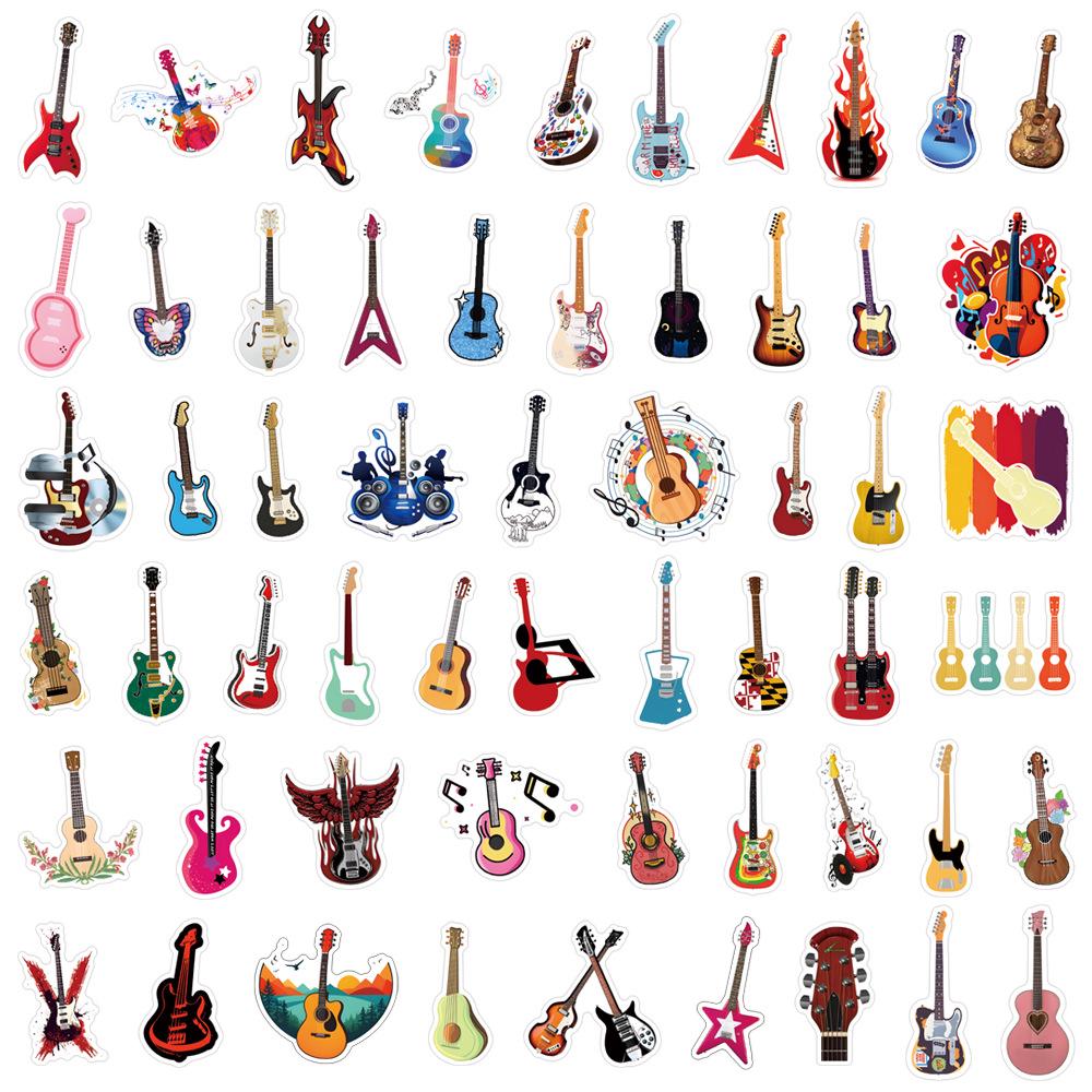 Cartoon Musical Instrument Waterproof Stickers for Guitar, Journal, Phone Case, Water Bottle