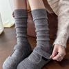 Women's Thickened Wool Slouch Socks: Japanese-Style, Plus Velvet, White, Calf-High, Autumn/Winter