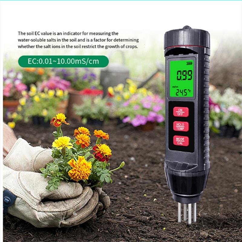 3 In 1 Digital EC Meter Temperature Humidity EC Soil Tester High Accuracy Detector Garden Planting Flower Soil Analyzer