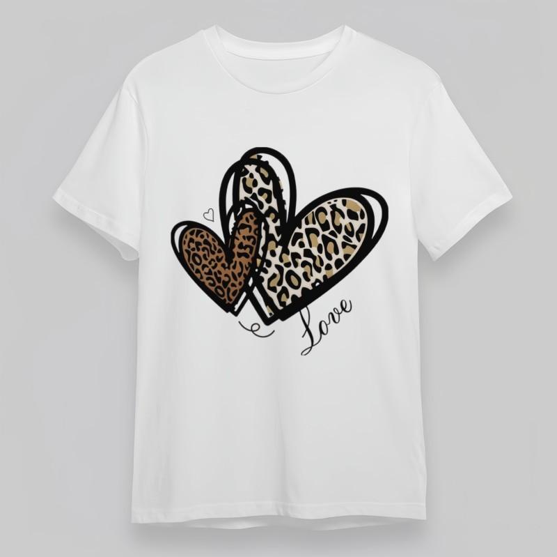 

Women s Oversize Comfy Classic T-Shirt Leopard Print Hearts Love Script Tee L