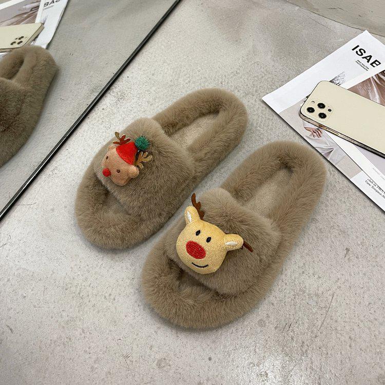Christmas Elk Cotton Slippers For Women New Halloween Bedroom Soft Winter Indoor Shoes Warm Closed Toe Plush Cotton Slippers
