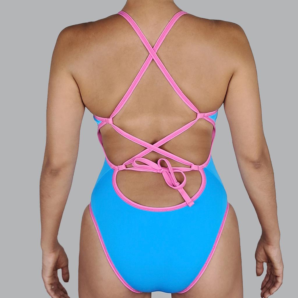 Solteu Sky Blue & Pink Women'S One-Piece Reversible Swimsuit