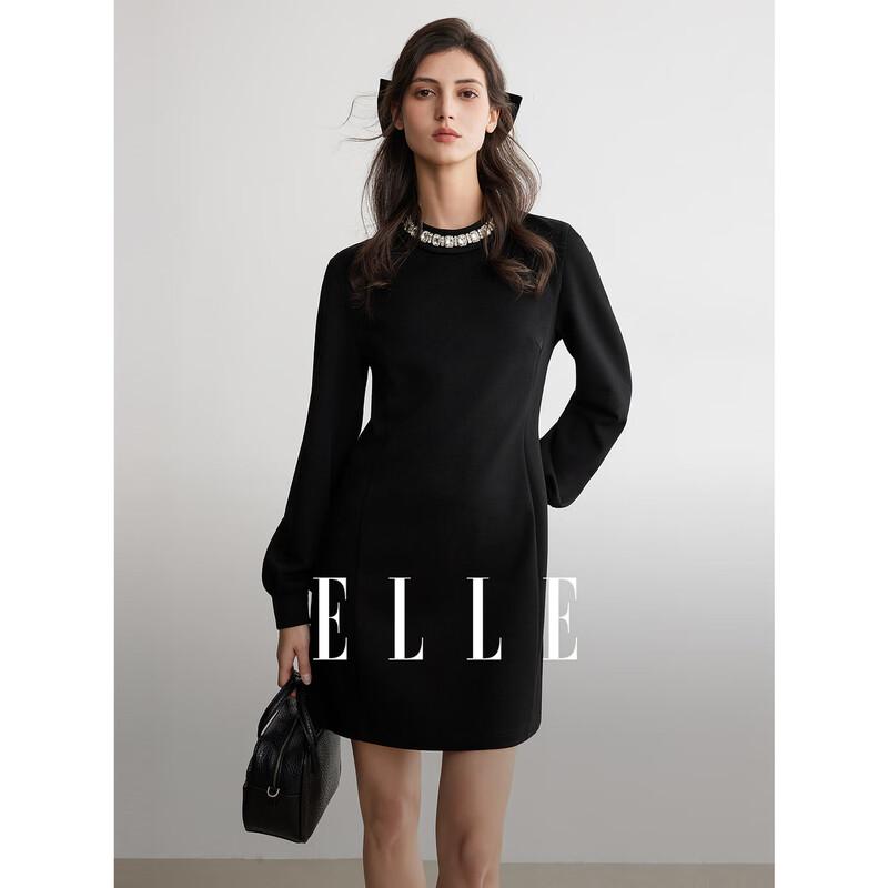 

ELLE Elegant Black Diamond Chain Long-Sleeve Dress M