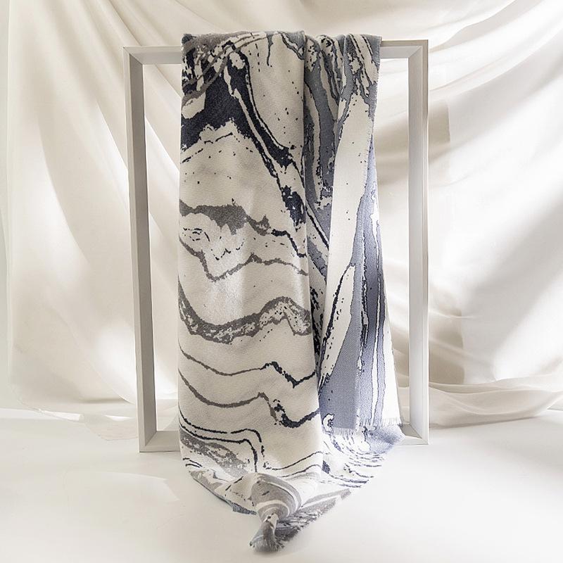 

Vertical Marble Scarf With Velvet Thickened Warm Temperament Scarf Women 190*65CM